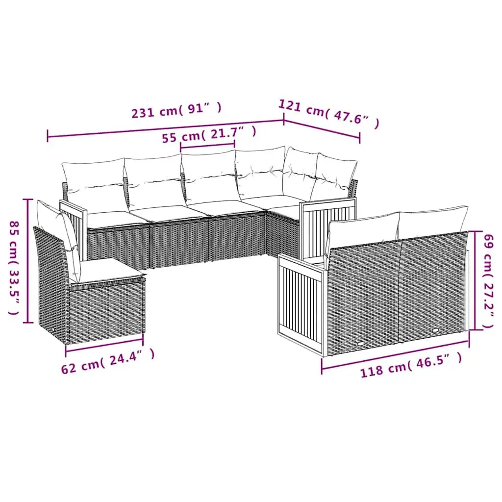 Garden Sofa Set 8 Piece Outdoor Furniture with Cushions Black Poly Rattan