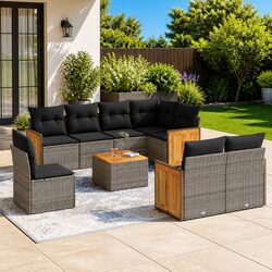 Concise 9 Piece Outdoor Furniture Sofa Set in Grey