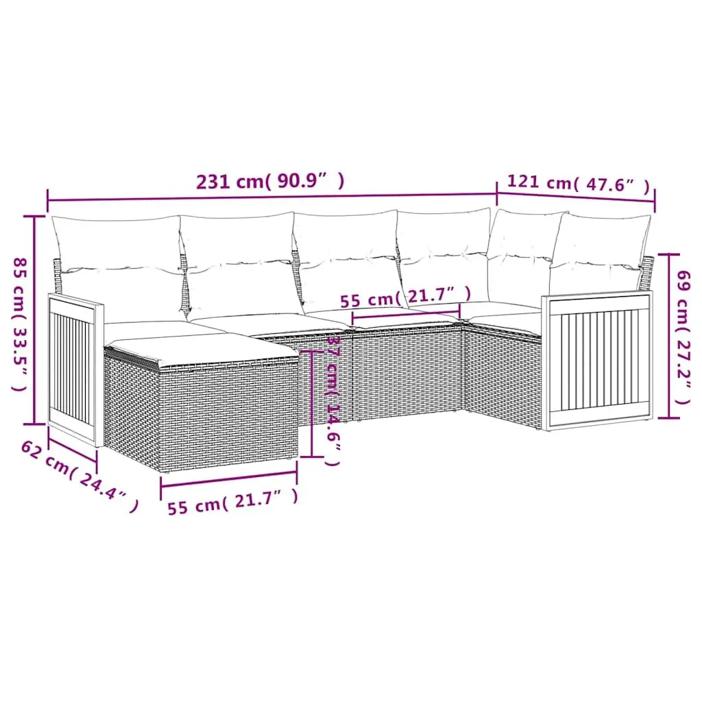 Garden Sofa Set 6 Piece Outdoor Furniture Patio Lounge Black Cushions Modular
