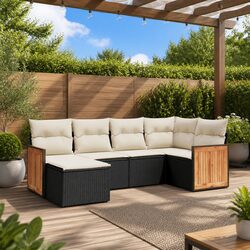 Garden Sofa Set 6 Piece Outdoor Furniture Patio Black Poly Rattan Modular Lounge