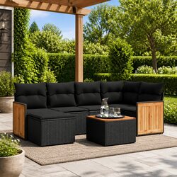 Garden Sofa Set 7 Piece Outdoor Furniture Patio Sectional with Cushions Black