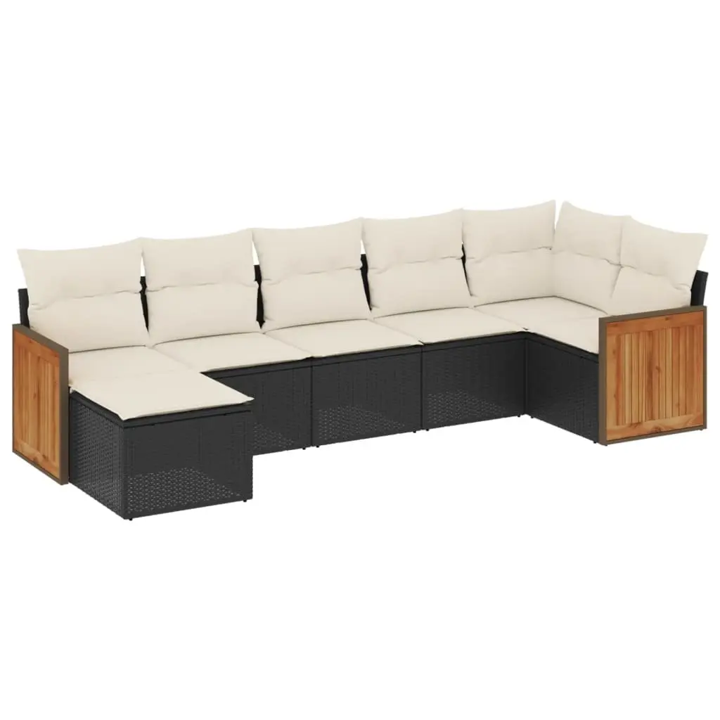 7 Piece Garden Sofa Set Black Modular Outdoor Furniture with Cushions