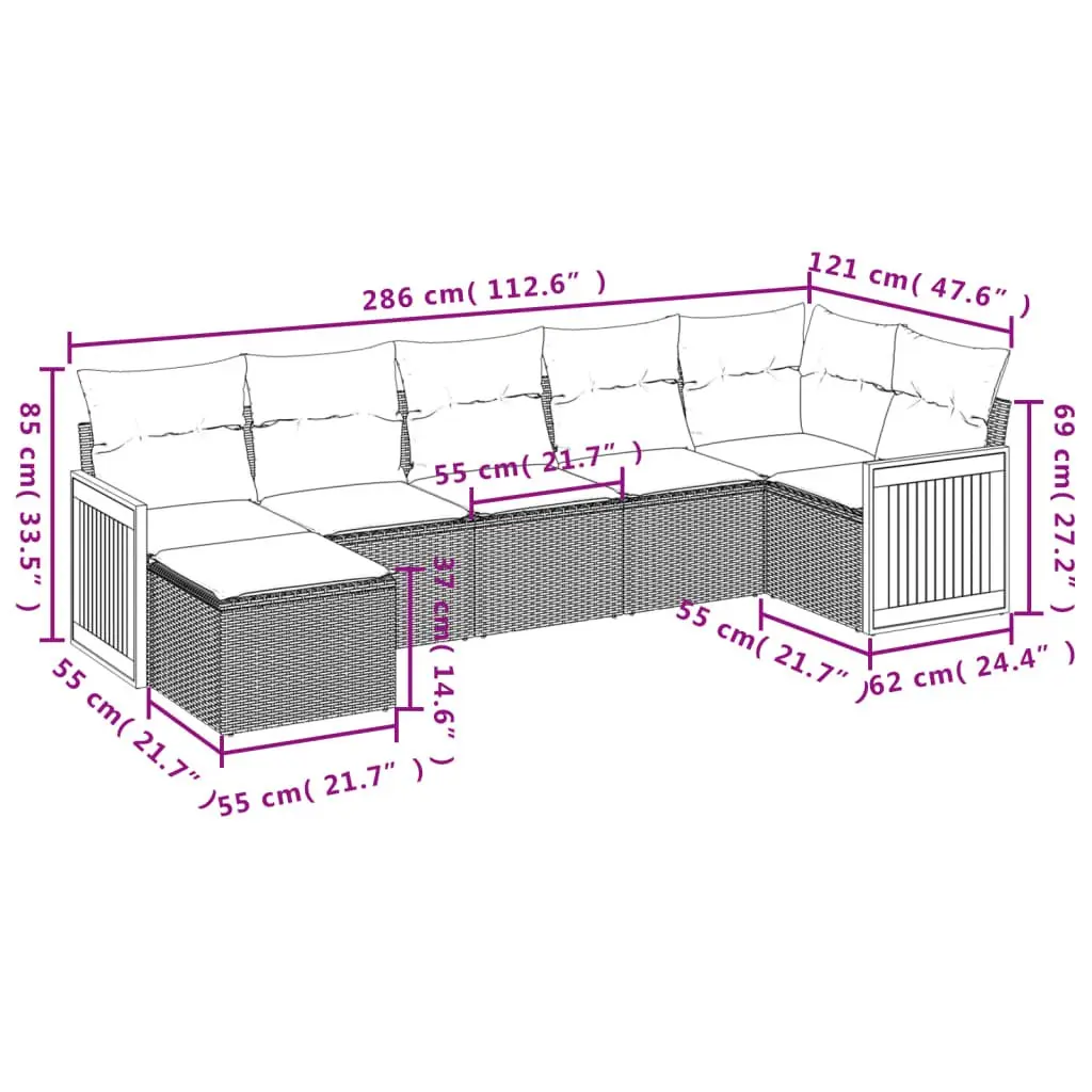 7 Piece Garden Sofa Set Black Modular Outdoor Furniture with Cushions