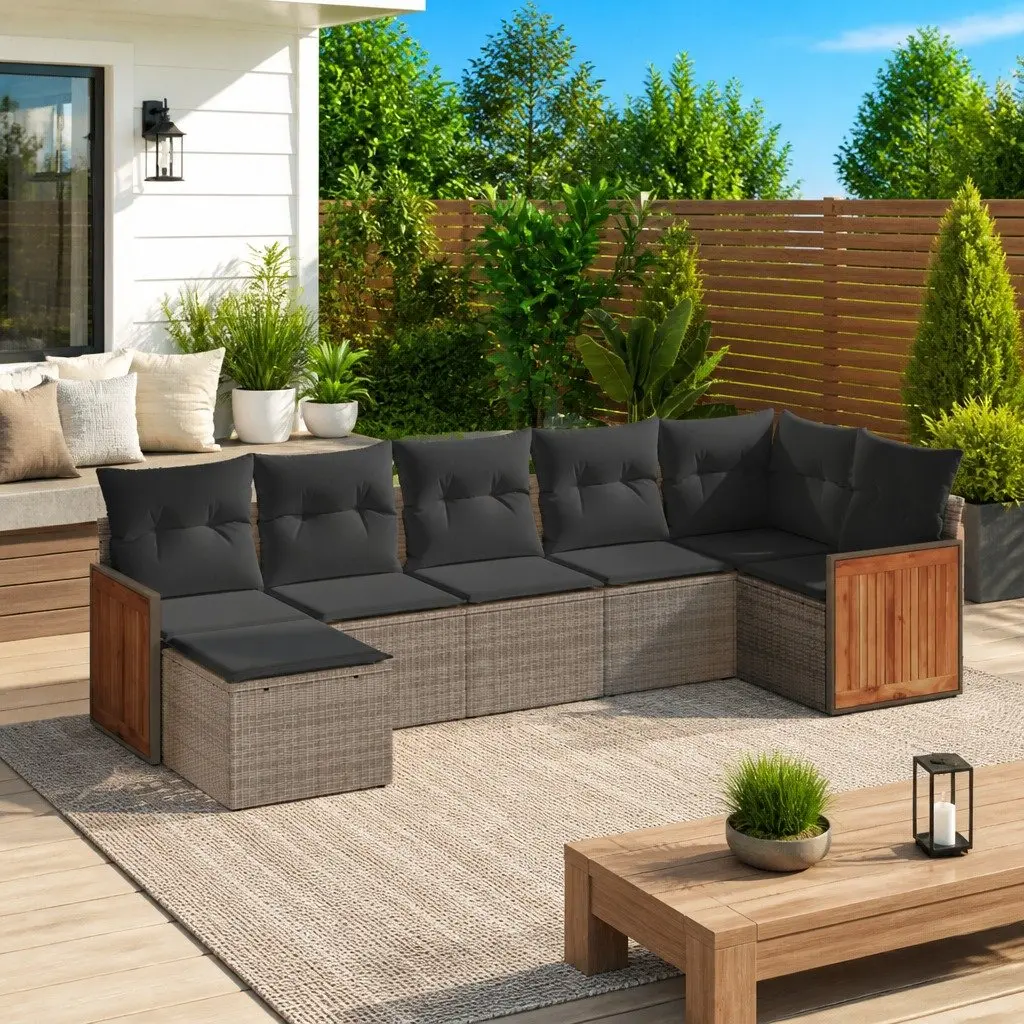 Garden Sofa Set 7 Piece Outdoor Furniture Grey Patio Seating with Cushions