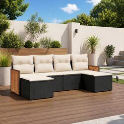 Concise 6 Piece Garden Sofa Set in Black Rattan