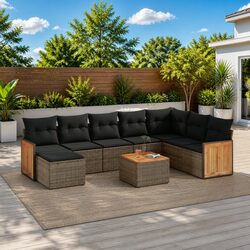 9 Piece Grey Modular Sofa Set for Outdoor Enjoyment