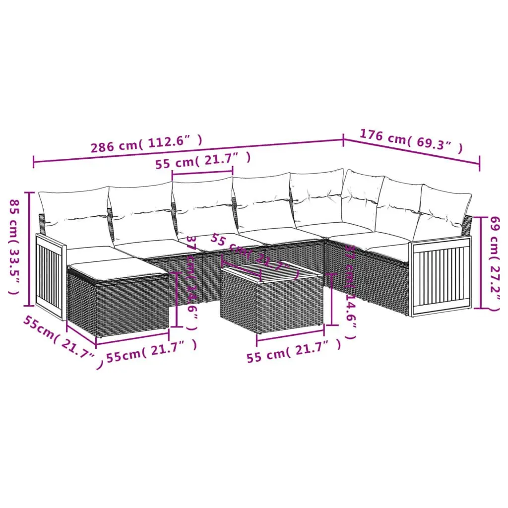 Garden Sofa Set Grey 9 Piece Modular Outdoor Furniture Patio Lounge