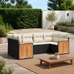 Garden Sofa Set 6 Piece Outdoor Furniture Black Poly Rattan Modular Patio