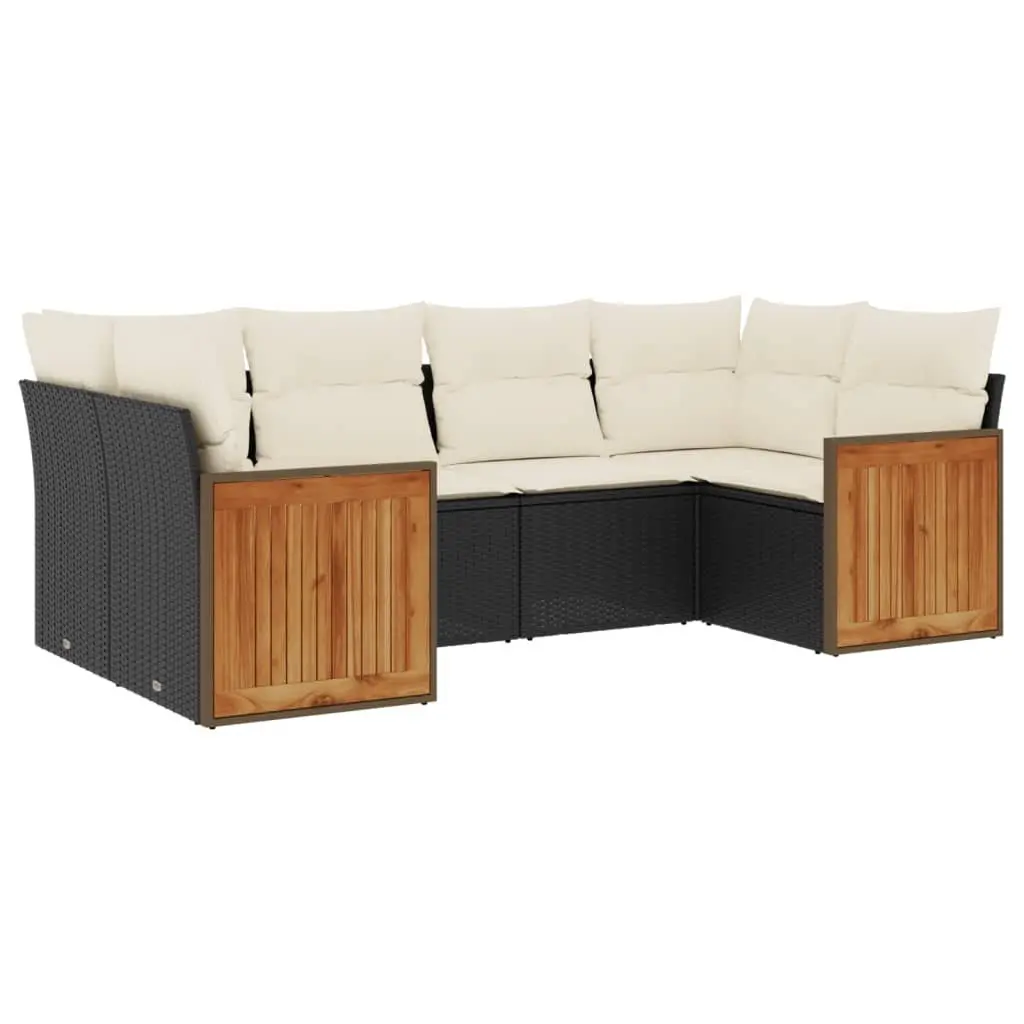 Garden Sofa Set 6 Piece Outdoor Furniture Black Poly Rattan Modular Patio
