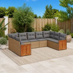 Outdoor Garden Sofa Set 9 Piece Beige Poly Rattan Modular Patio Furniture