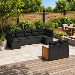 Garden Sofa Set 9 Piece Outdoor Furniture Patio Lounge Black with Cushions