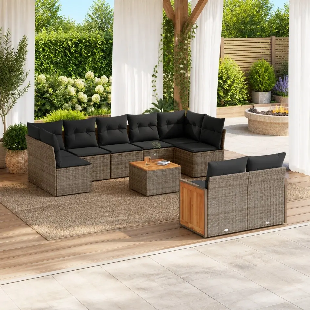Garden Sofa Set 10 Piece Outdoor Furniture with Cushions Grey Rattan Patio