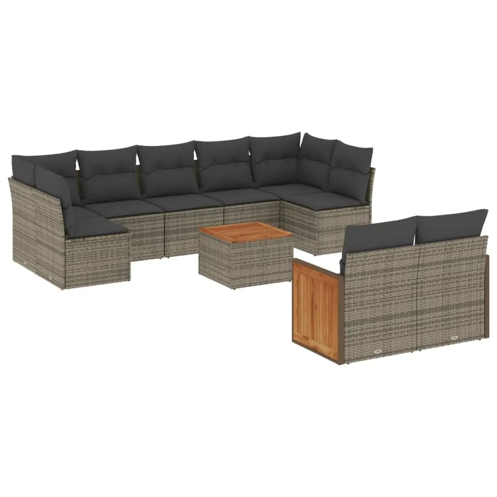 Garden Sofa Set 10 Piece Outdoor Furniture with Cushions Grey Rattan Patio