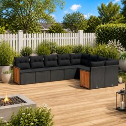 Garden Sofa Set 9 Piece Outdoor Furniture Patio Seating Black with Cushions