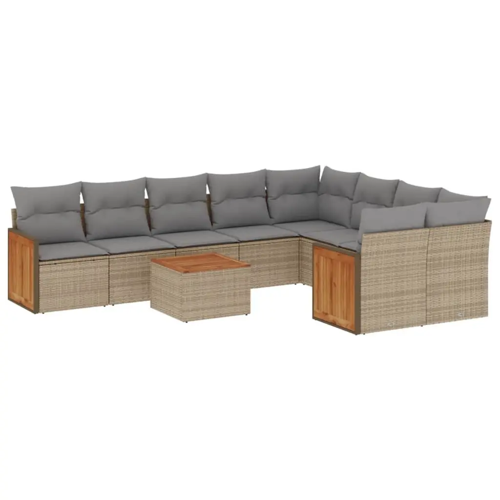 Garden Sofa Set 10 Piece Outdoor Furniture Patio Beige Poly Rattan with Cushions