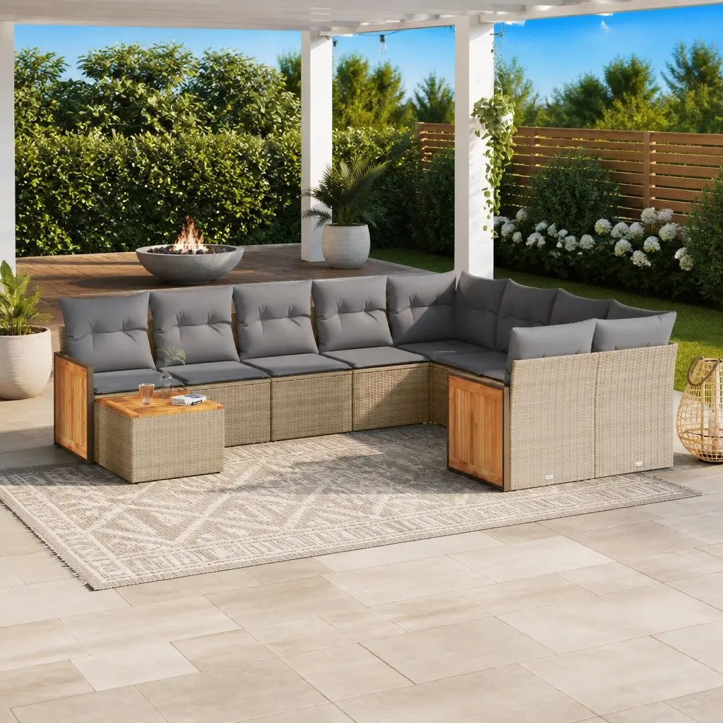 Garden Sofa Set 10 Piece Outdoor Furniture Beige Poly Rattan Modular Patio