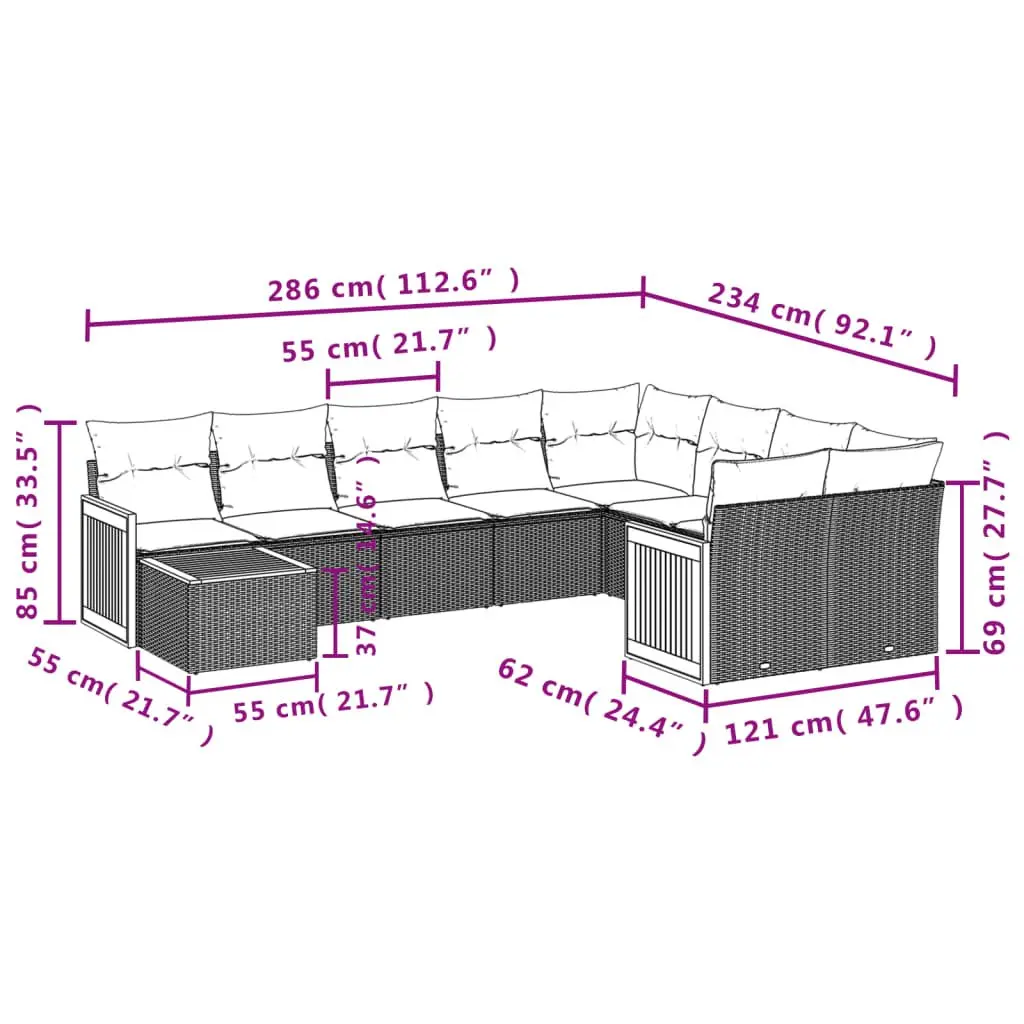Garden Sofa Set 10 Piece Outdoor Furniture Beige Poly Rattan Modular Patio