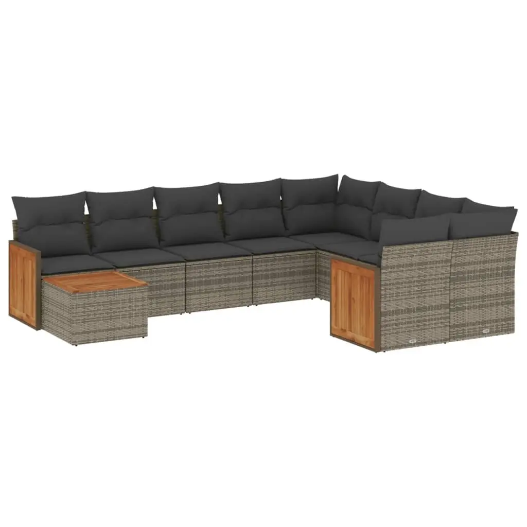 Garden Sofa Set 10 Piece Outdoor Patio Furniture with Cushions Grey Rattan