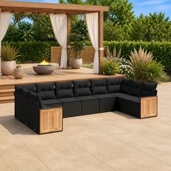Garden Sofa Set 10 Piece Outdoor Furniture Black Modular Rattan Lounge with