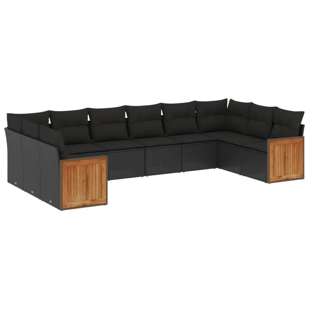 Garden Sofa Set Black 10 Piece Modular Rattan Lounge with Thickly Padded Cushions