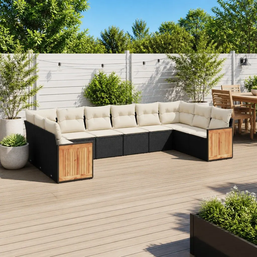Garden Sofa Set Black 10 Piece Outdoor Furniture Patio Seating with Cushions
