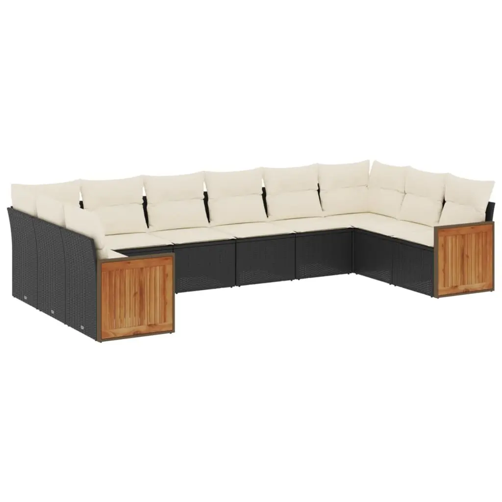Garden Sofa Set Black 10 Piece Outdoor Furniture Patio Seating with Cushions