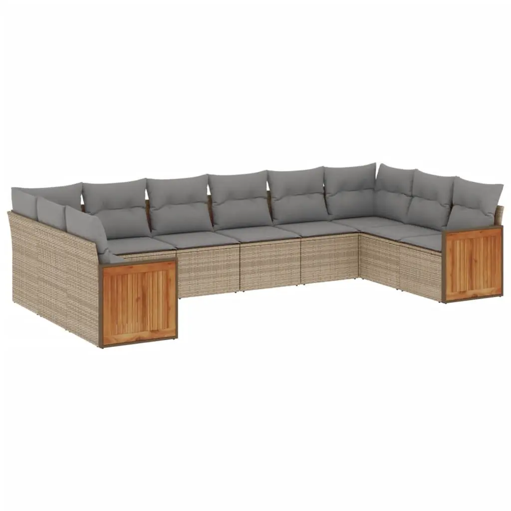 Garden Sofa Set 10 Piece Outdoor Furniture Beige Cushions Patio Seating Modular