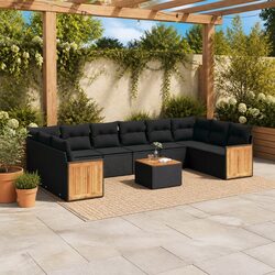 11 Piece Garden Sofa Set - Stylish Black Rattan Design