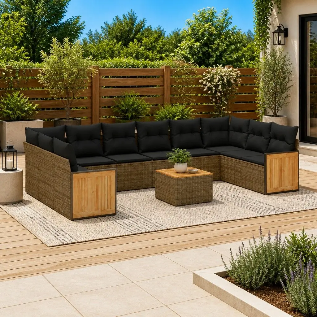 Garden Sofa Set Grey 11 Piece Outdoor Furniture Modular with Cushions
