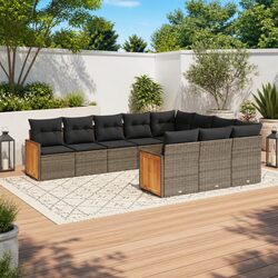 Garden Sofa Set 10 Piece Outdoor Furniture Patio Sectional Grey Cushioned