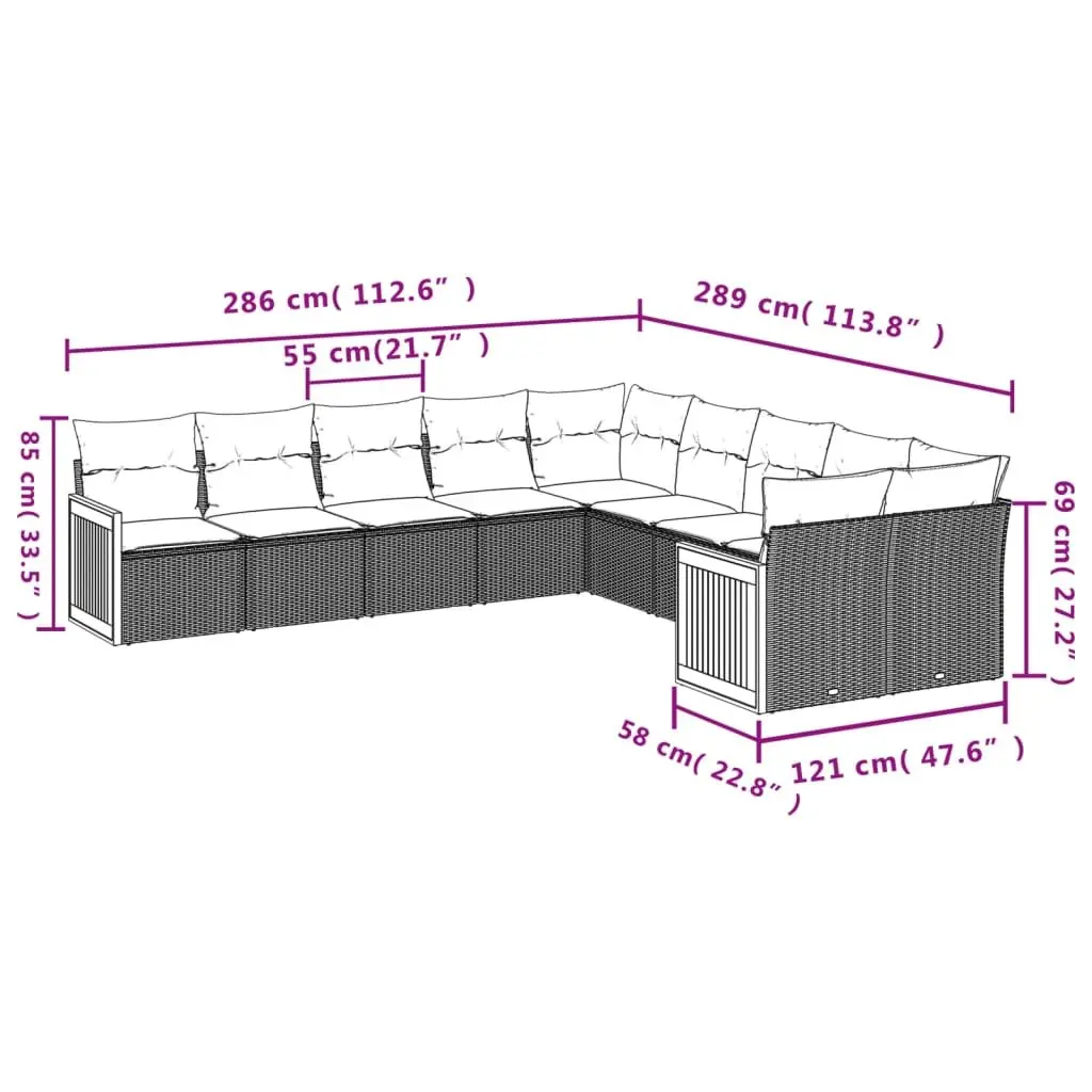 Garden Sofa Set 10 Piece Outdoor Furniture Beige Rattan Cushions Patio Lounge