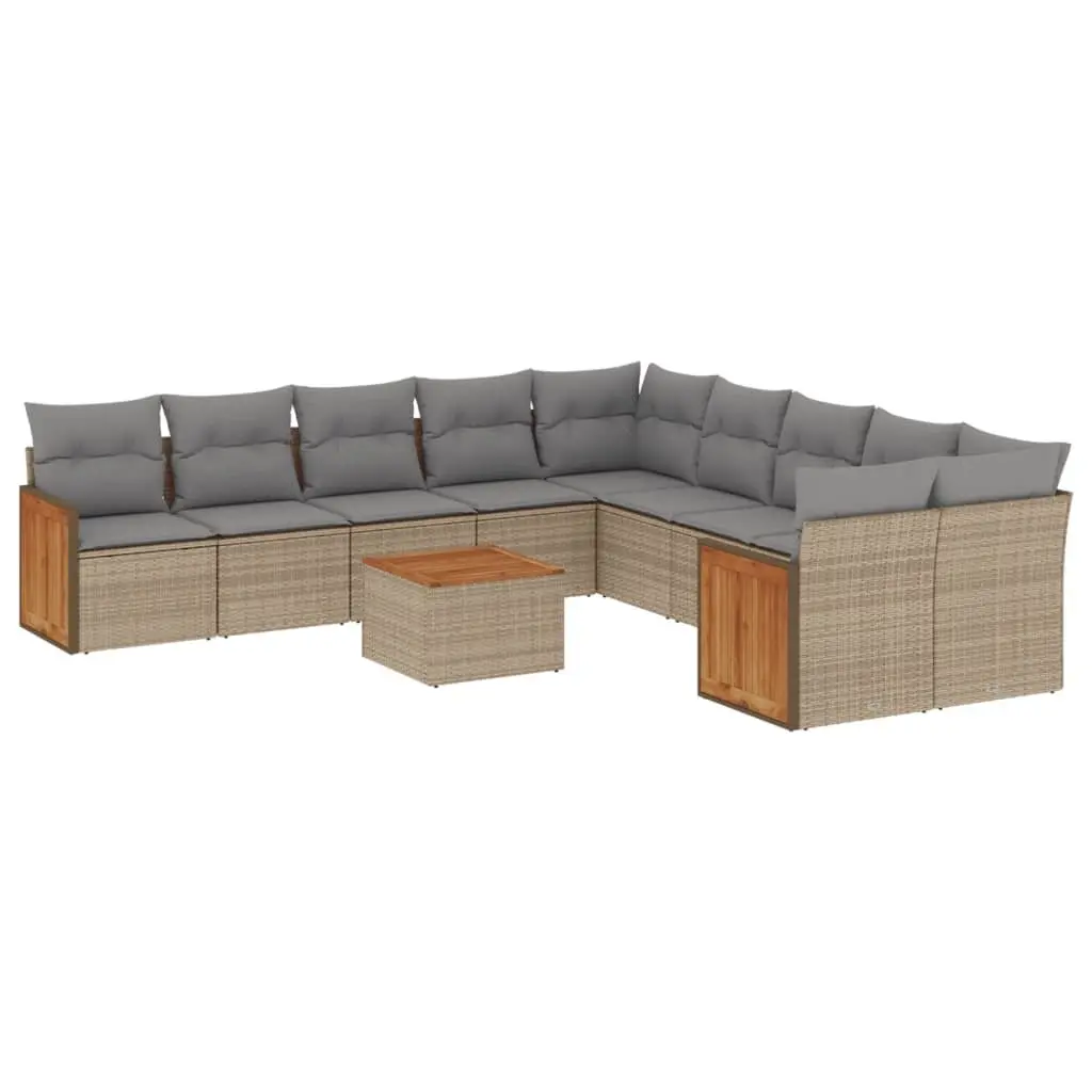 Garden Sofa Set 11 Piece Outdoor Furniture Beige Patio with Cushions Table
