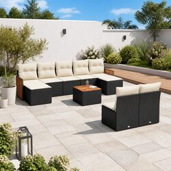 Compact 10-Piece Black Rattan Outdoor Sofa Set