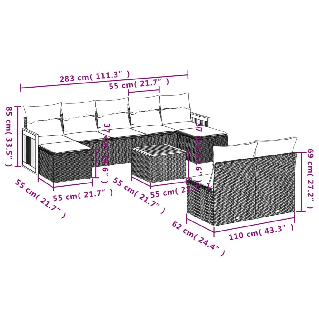10 Piece Garden Sofa Set Outdoor Furniture Patio Conversation with Cushions Grey