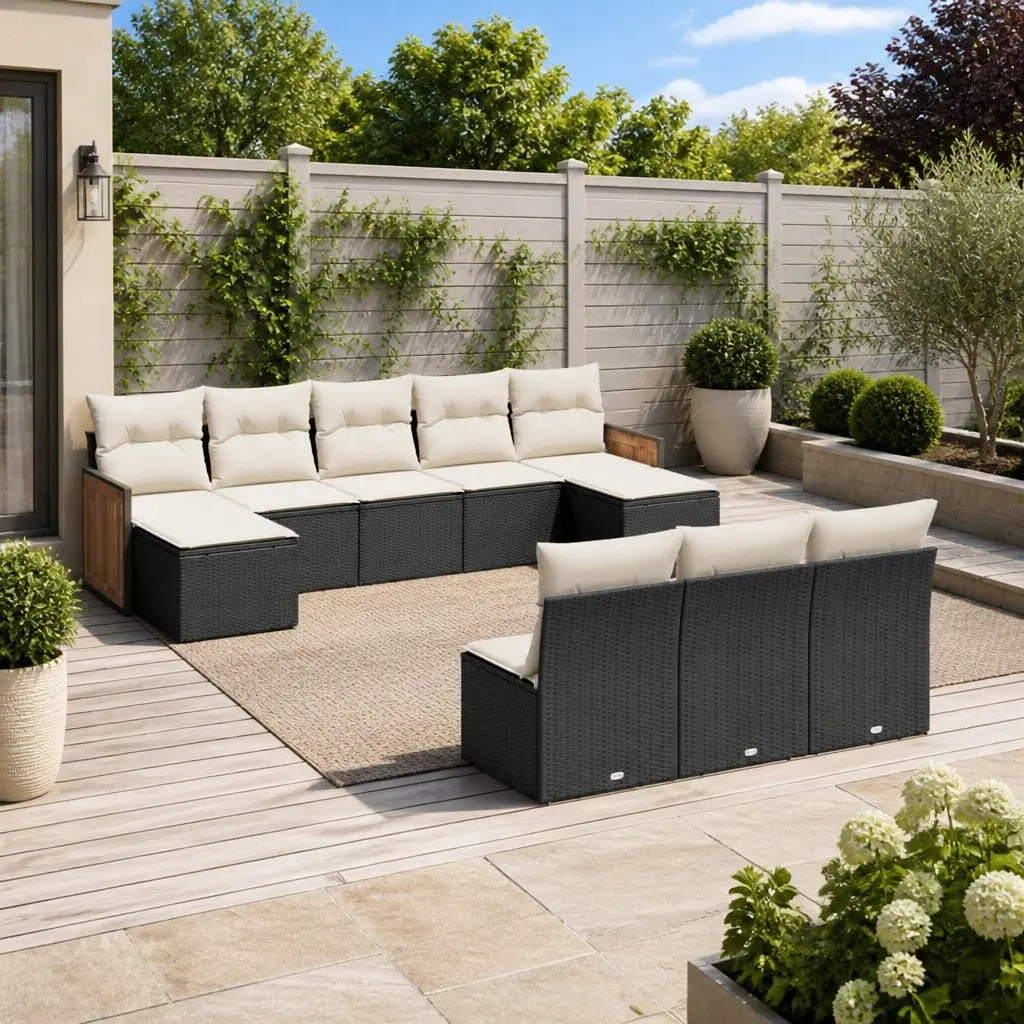 Garden Sofa Set Black 10 Piece Modular Outdoor Furniture PE Poly Rattan