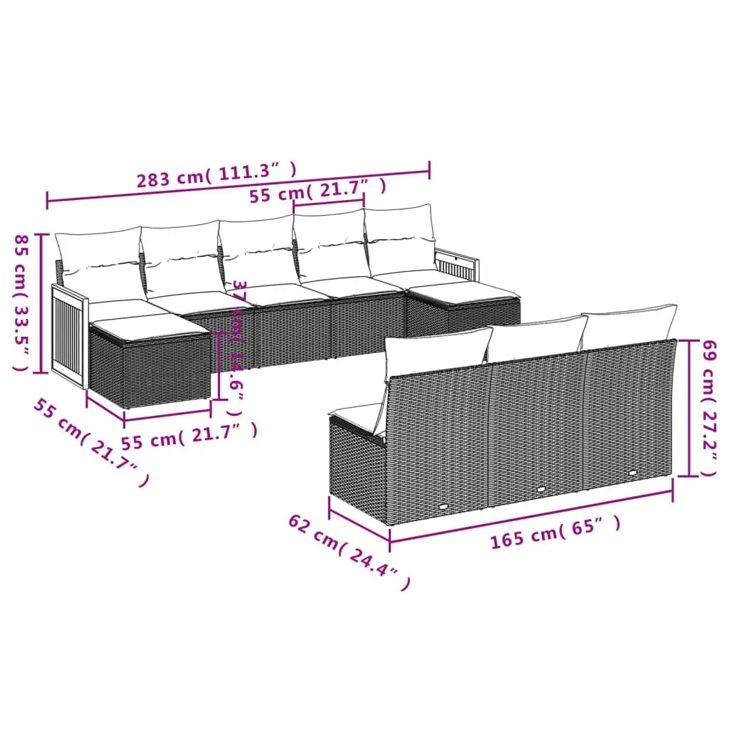 Garden Sofa Set Black 10 Piece Modular Outdoor Furniture PE Poly Rattan