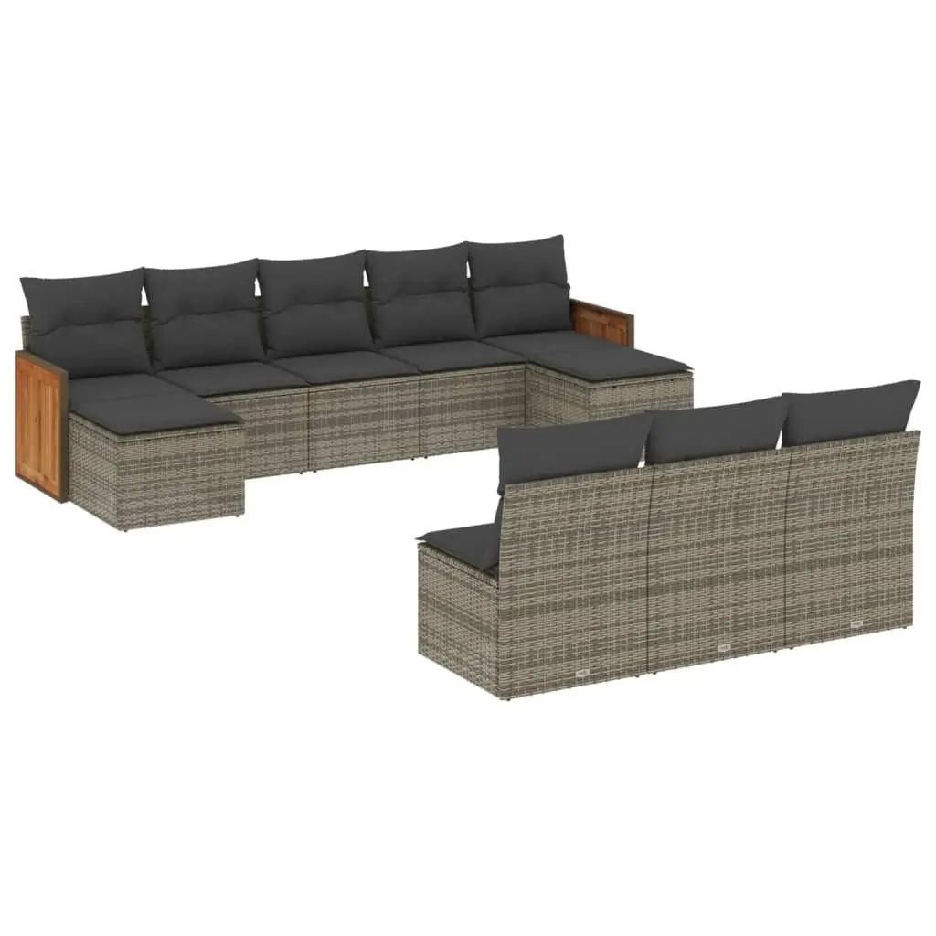 Garden Sofa Set 10 Piece Outdoor Furniture Grey Poly Rattan Patio Sectional