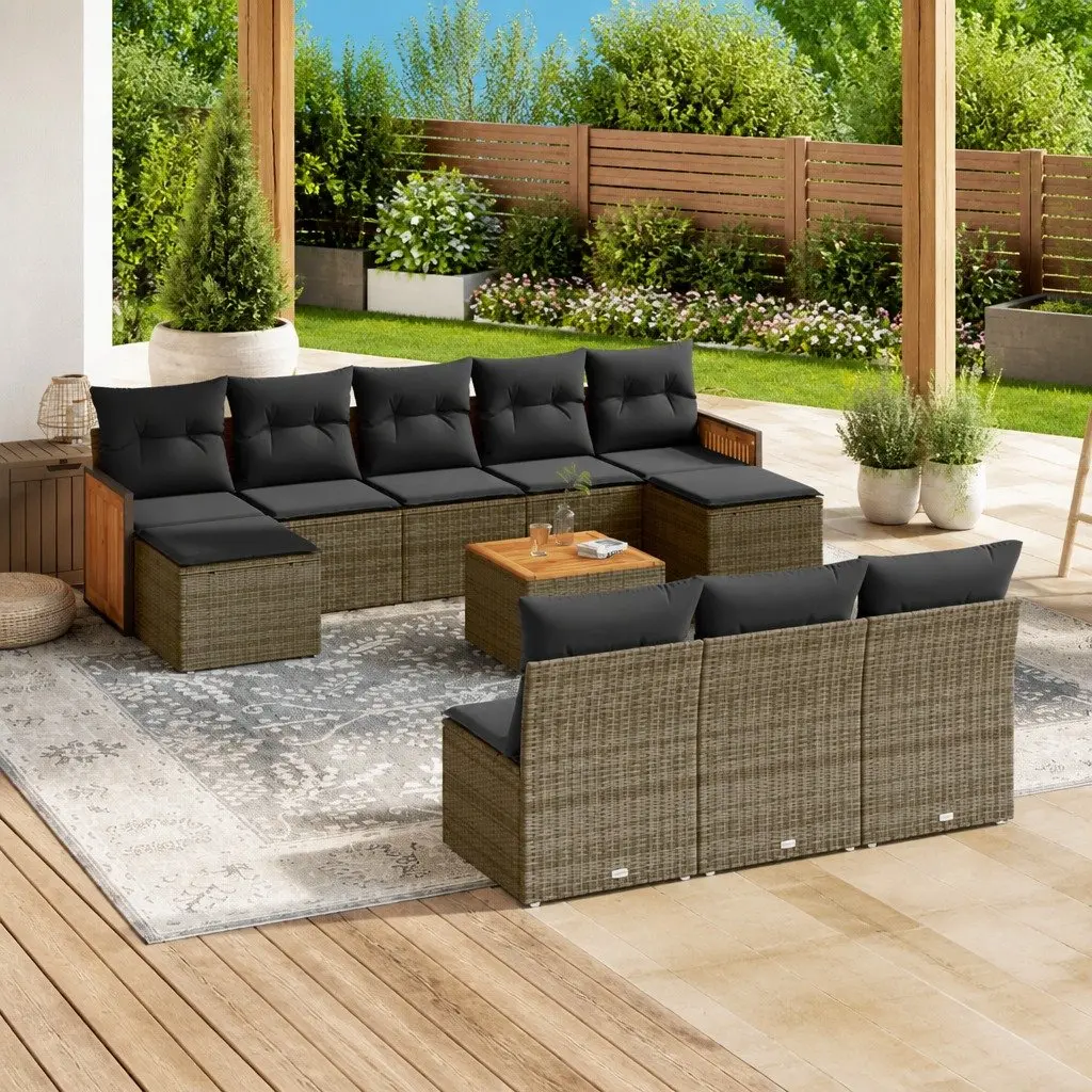 Garden Sofa Set Grey 11 Piece Modular Outdoor Furniture Poly Rattan Patio Lounge