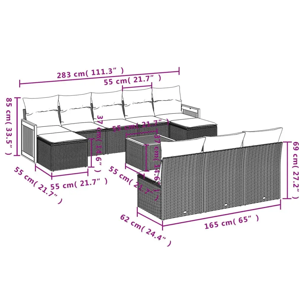 Garden Sofa Set Grey 11 Piece Modular Outdoor Furniture Poly Rattan Patio Lounge
