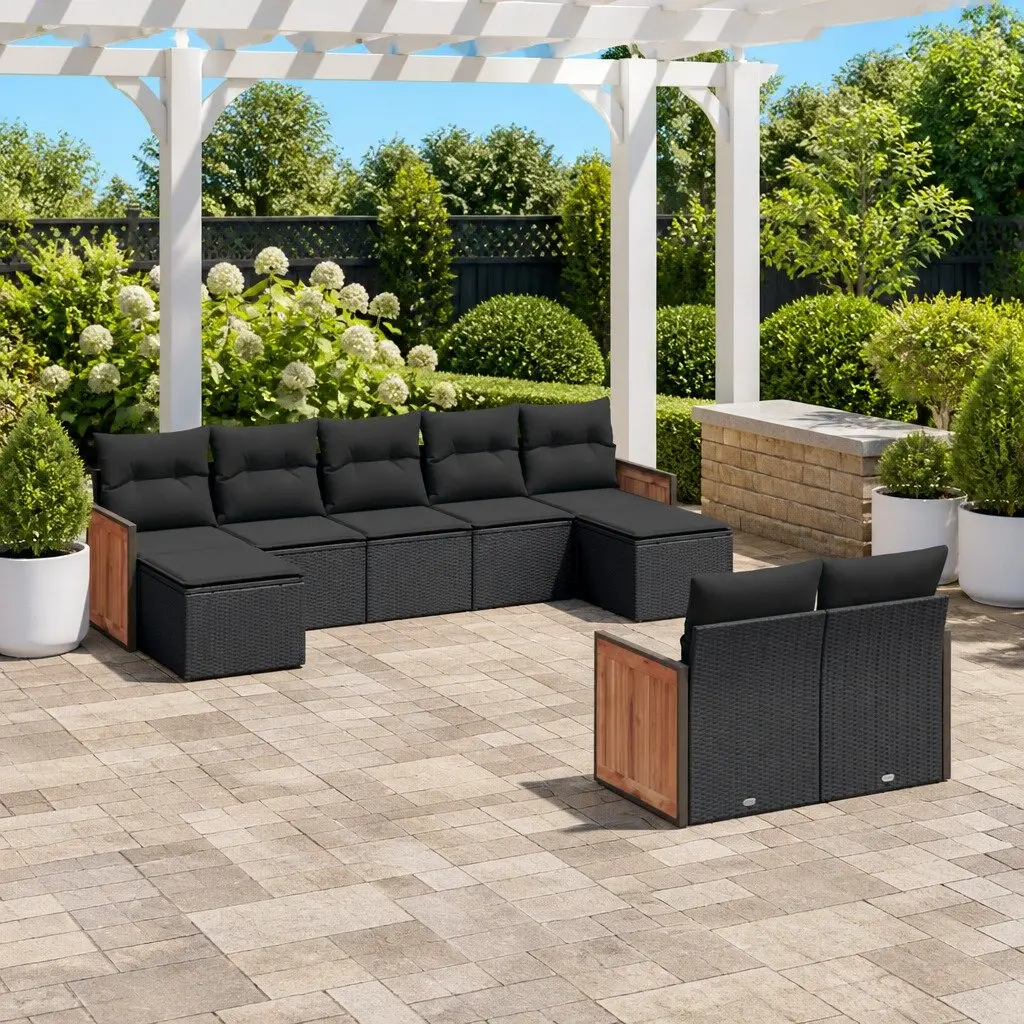 Garden Sofa Set Black 9 Piece Outdoor Furniture Patio Sectional with Cushions