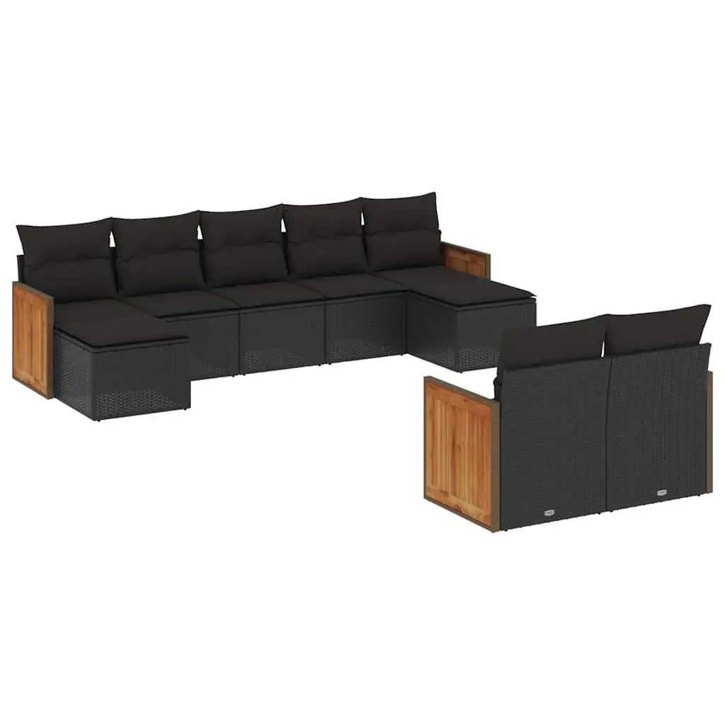 Garden Sofa Set Black 9 Piece Outdoor Furniture Patio Sectional with Cushions
