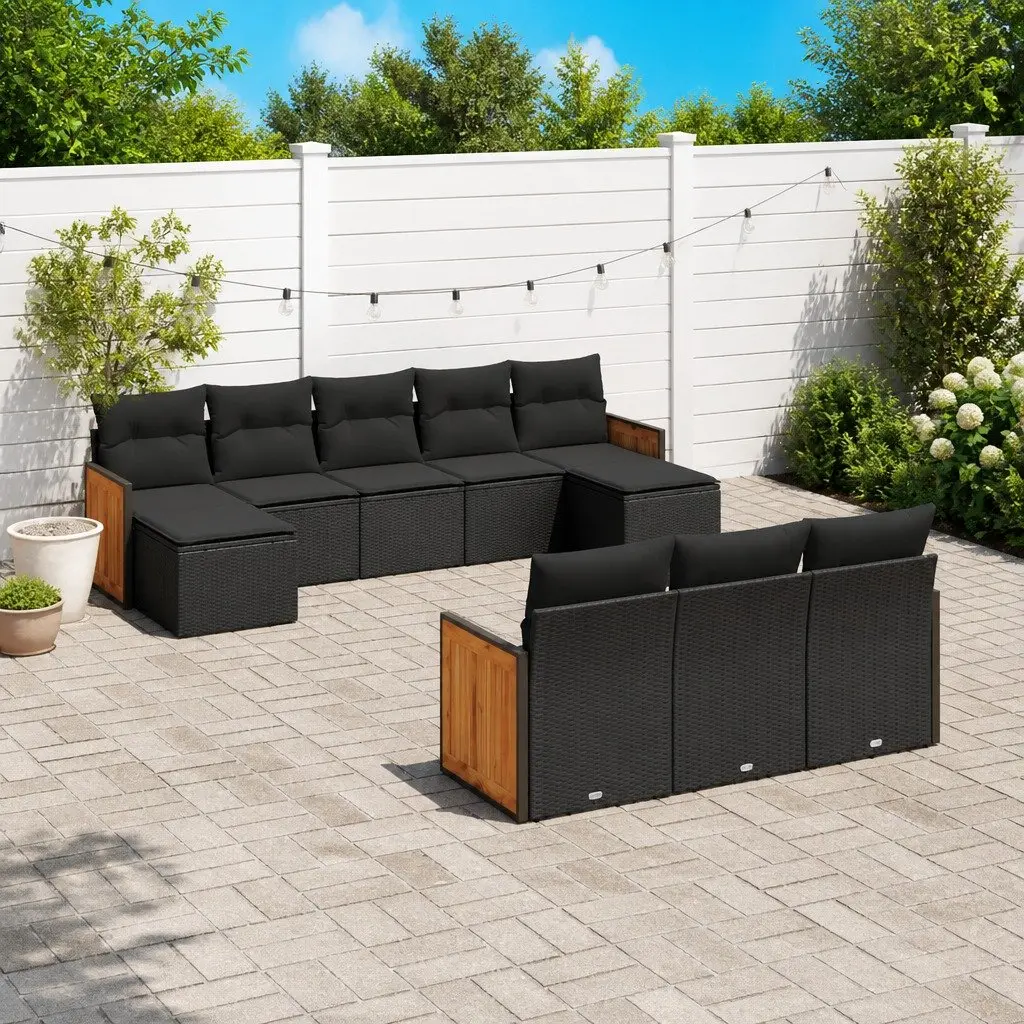 Garden Sofa Set 10 Piece Outdoor Furniture Patio Lounge Black Poly Rattan