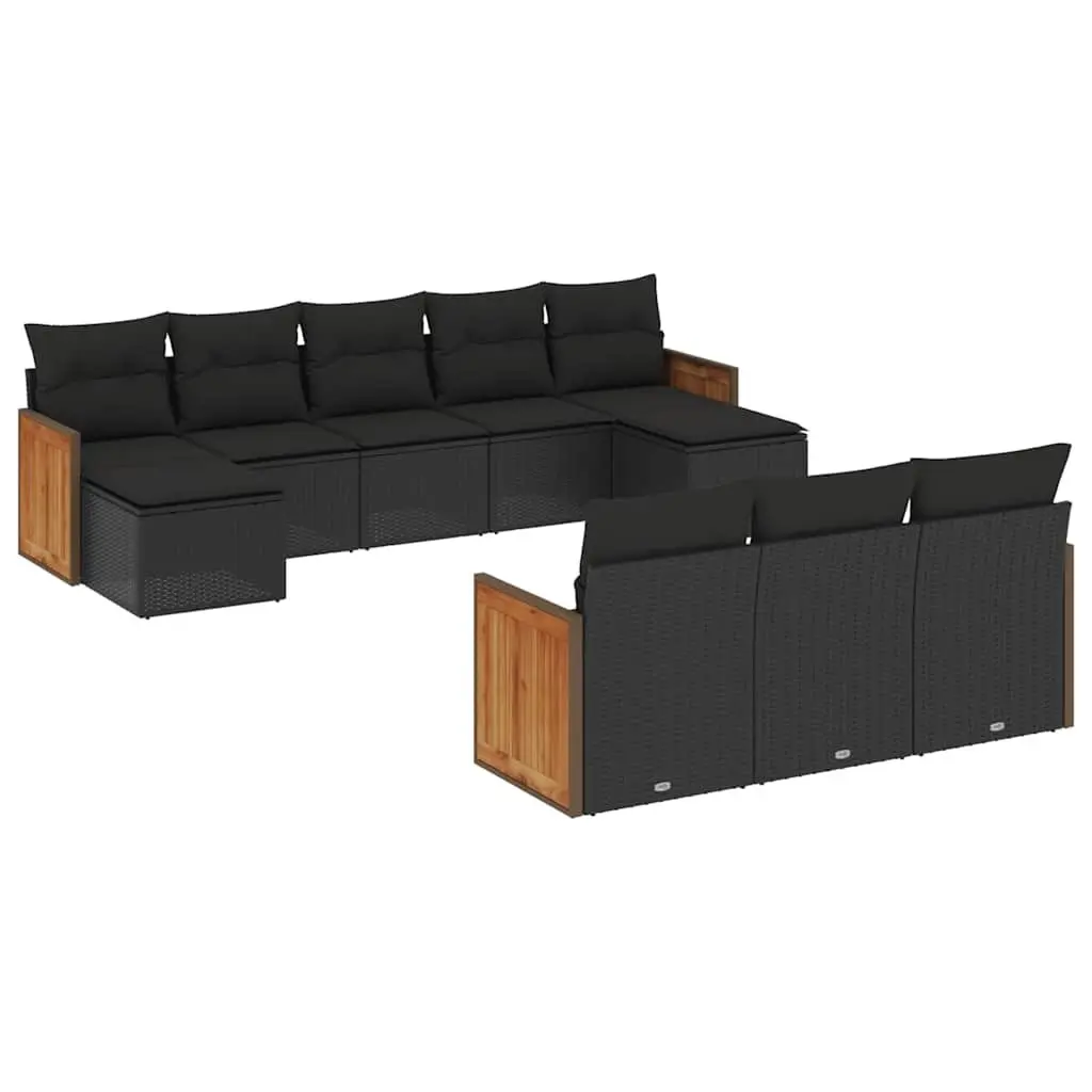 Garden Sofa Set 10 Piece Outdoor Furniture Patio Lounge Black Poly Rattan