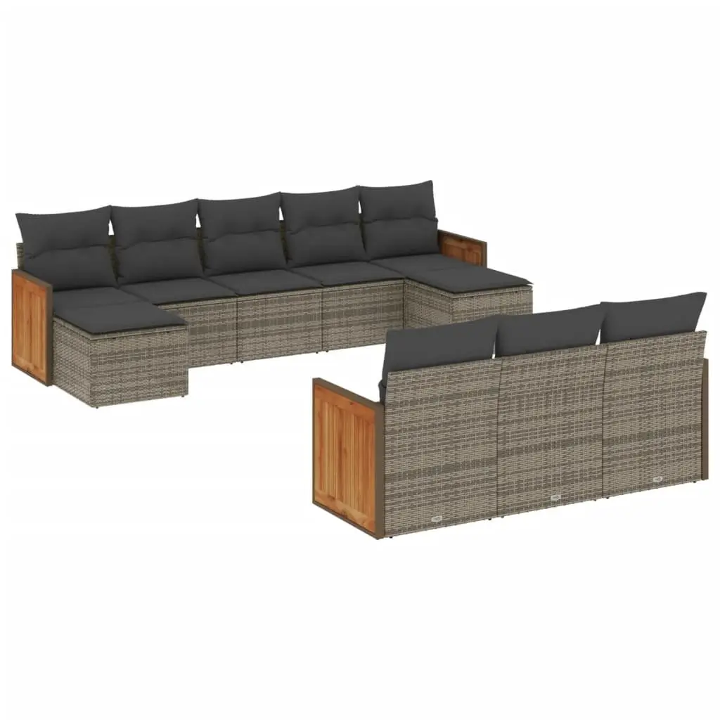 Garden Sofa Set Grey 10 Piece Outdoor Furniture Cushioned Modular