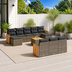 Garden Sofa Set 11 Piece Outdoor Furniture Grey Poly Rattan Patio Seating