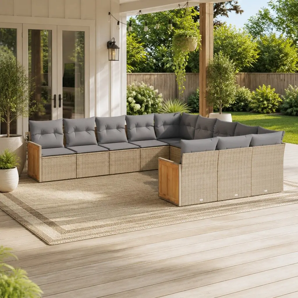 Garden Sofa Set 11 Piece Outdoor Furniture Beige Cushions Patio Modular