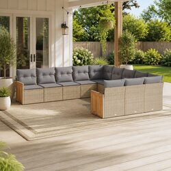 Garden Sofa Set 11 Piece Outdoor Furniture Beige Cushions Patio Modular
