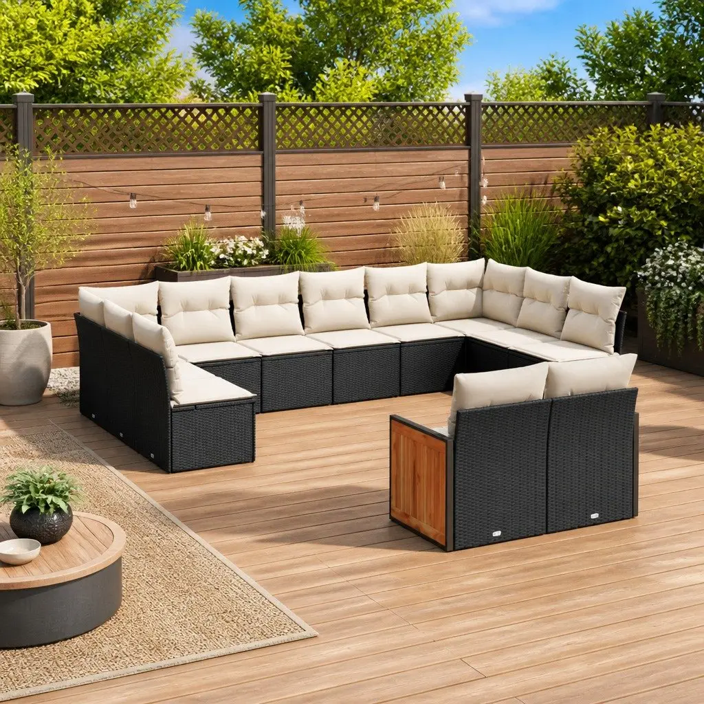 Garden Sofa Set Black 12 Piece Modular Outdoor Furniture with Cushions