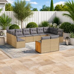 12 Piece Garden Sofa Set with Cushions Beige Rattan Outdoor Furniture Patio