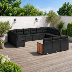 Garden Sofa Set 13 Piece Outdoor Furniture Black Rattan Modular Patio Seating